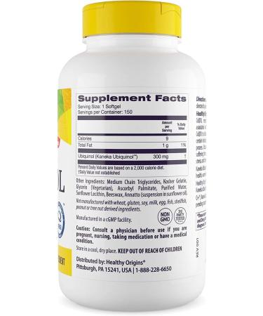 Buy Healthy Origins Ubiquinol 300 mg - Premium CoQ10 for Heart Health & Antioxidant Support - Gluten-Free Non-GMO Softgels - 150 Count - Buy Online on GoSupps.com