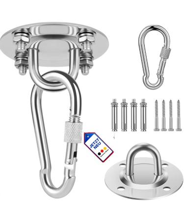 Tajox Premium ceiling hook heavy load stainless steel 450kg portable suspension swing hook with carabiner and screw for wooden beams and concrete ceiling 360 rotatable hook for hanging chairs swing punching bag