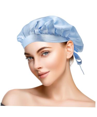 Silk Adjustable Hair Tie Bonnet for Sleeping - Blue | Healeved 1pc Soft Silk Hair Wrap Shower Cap for Night Sleep Care - Buy Online on GoSupps.com