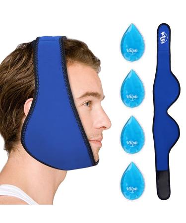 Hilph Face Ice Pack Wisdom Teeth Ice Pack Wrap for Facial, Head, Chin Pain Relief, Adjustable Jaw Ice Pack Wrap with 4 Gel Cold Packs for Facial & Oral Surgery, TMJ Pain, Mouth Pain Light Blue Pvc Pack