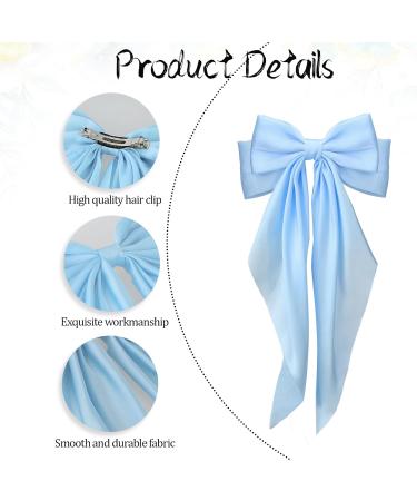 Silky Satin Hair Bows 3 Pcs Large Ribbon Bow Hair Clips Oversized Vintage Soft Long Tail Hair Slides Barrettes with Metal Clips Cute Elegant Bowknot Aesthetic Princess Hair Accessories for Women Rose Pink & White & Blue - Buy Online on GoSupps.com