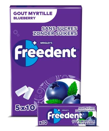 FREEDENT - Chewing Gum - Blueberry taste - Sugar Free - 5 x 10 dragees - 70g