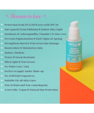 Natural Vibes Vitamin C Sunscreen SPF 50 - UVA/UVB rays Blue Light & Pollution Protection 50 ml - Buy Online on GoSupps.com