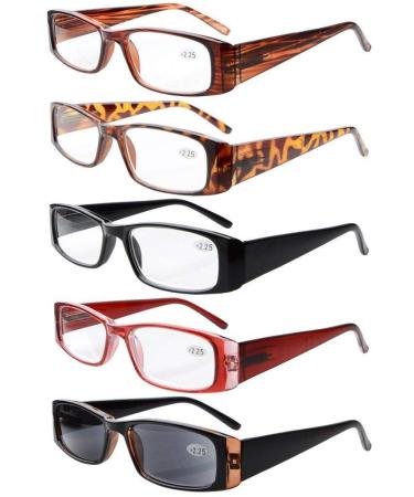 Eyekepper 5 Pieces Spring Hinges Rectangle Reading Glasses Sun Readers +1.50 Mix