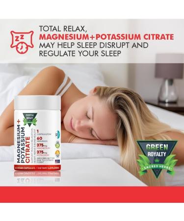 Magnesium Citrate + Potassium 60 Premium Vegan Capsules(Citrate 375 mg) + (375mg Potassium) Non GMO Gluten Free - High Absorption Supplement Made in USA - Buy Online on GoSupps.com