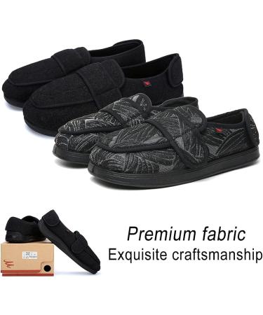 ZJING Wide Diabetic Wool Men's Slippers with Adjustable Velcro - Indoor/Outdoor Comfort for Arthritis, Edema, Puffy Feet - Size 11, Black - Buy Online on GoSupps.com
