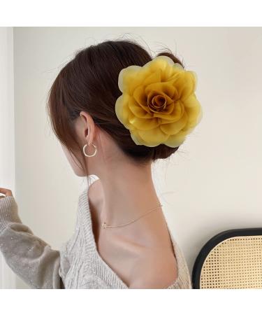 Cinaci 4-Pack Black Plastic Hair Clips with Chiffon Rose Loop Stylish Hair Accessories for Women & Girls - Buy Online on GoSupps.com