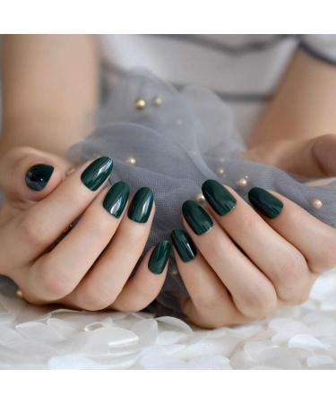 Shop Hujl 24-Piece Oval Green Artificial Nails - Shiny Short French Acrylic False Nails for Office Use - Buy Online on GoSupps.com
