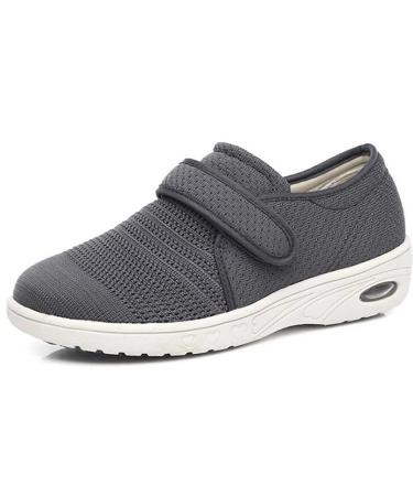 Diabetic Shoes for Men Summer Lightweight Adjustable Walking Flat Feet Edema Shoe Easy Close Wide Fit Touch Close Arthritis Edema Memory Foam Slippers 5.5 Gris