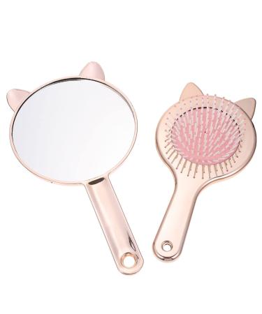 Healifty Hand Mirror and Brush Set Cat Hand Mirror Handheld Mirror Travel Cosmetic Mirror Hair Massage Comb Personal Vanity Portable Mirrors for Women Girls