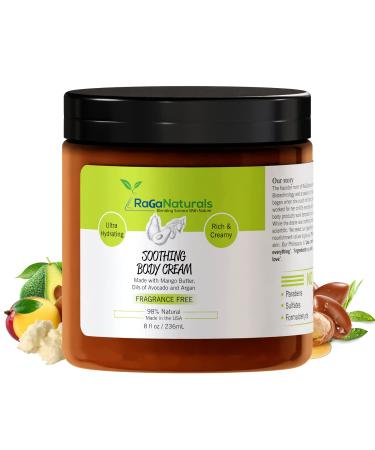 RaGaNaturals Unscented Hand and Body Cream - Fragrance Free Mango Butter Body Cream with Argan and Avocado Oil - Plant Based  All Natural  No Synthetic Fragrance  Thick Cream  Vegan  Cruelty-Free  Deeply Nourishing  Mois...