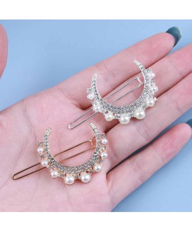 Allereya Crystal Pearl Moon Hair Clip Barrette Rhinestone Pearl Hairpin Barrette Silver CZ Crescent Moon Head Clip Headpieces Meniscus Pearl Hair Accessories for Women Girls (Silver) - Buy Online on GoSupps.com