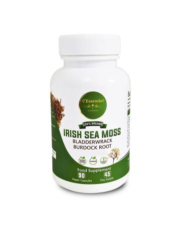Sea Moss Organic Vegan Capsules with Bladderwrack & Burdock Root | 90 Capsules | 10:1 Extract Equal to 4000mg of Sea Moss Per Serving | Natural Source of Iodine | Non GMO Gluten Free