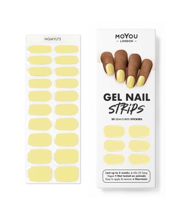 MOYOU LONDON Semi Cured Gel Nail Wraps 20 Pcs Gel Nail Polish Strips for Salon-Quality Manicure Set with Nail File & Wooden Cuticle Stick (UV/LED Lamp Required) - yellow macaroon