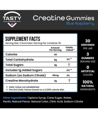 Creatine Infused Gummies 90g Non-GMO Vegan Muscle Builder & Strength Booster | Blue Raspberry | 90 Count Made in USA - Buy Online on GoSupps.com