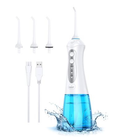 Water Flosser Cordless, Portable Teeth Cleaner with 3 Modes 4 Jets, 300ML Water Tank, IPX7 Waterproof, Powerful Cleaning, Rechargeable Dental Oral Irrigator for Travel Home Braces 1-blue