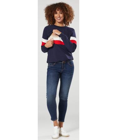 Zeta Ville Maternity Nursing Zipped Sweatshirt 1110 - Navy, Size 14 | Striped Jumper - Buy Online on GoSupps.com