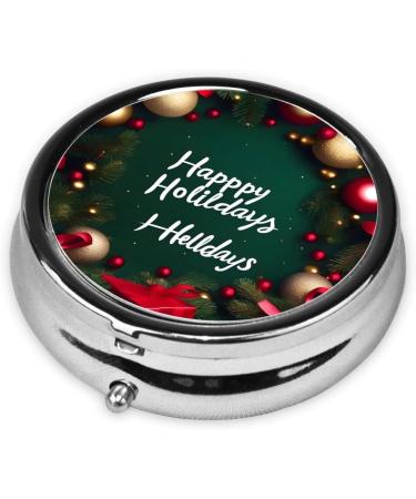 Happy Holidays Round Pill Box - 3 Compartment Organizer | Portable Travel Pill Box for Easy Travel - Buy Online on GoSupps.com