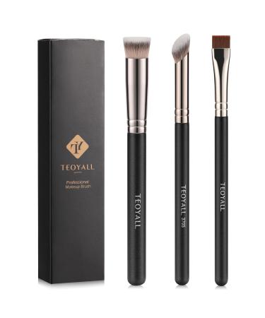 TEOYALL Concealer Brush Set Flat Top Blush Brush Angled Nose Contour Brush Ultra-Thin Eyeliner Eyebrow Brush for Flawless Finish 370S/Flat Top/Thin Flat
