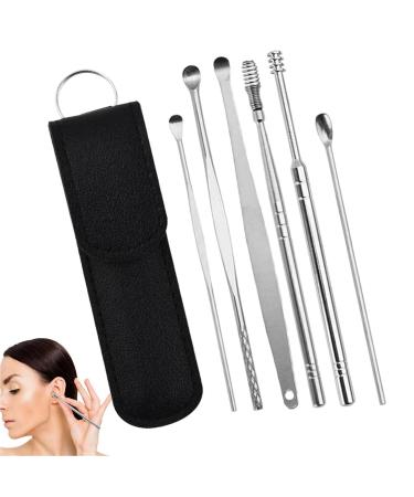 ZIYUAN Earwax Cleaner Tool Set Removal Tool for Ear Wax Cleaning/Set - Stainless Steel Set with PU BagFor Safe and Effective Cleaning PLD-us Black