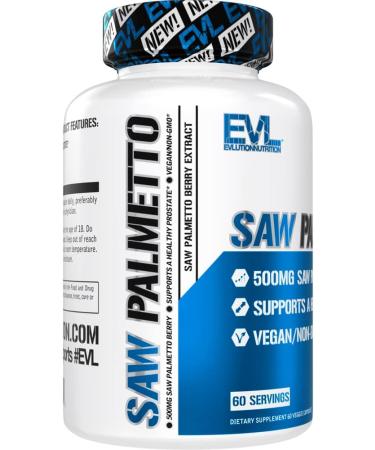 EVL Saw Palmetto 500mg for Men - Prostate Supplement for Size, Function & Bladder Control - DHT Blocker for Hair Growth - 60 Capsules - Buy Online on GoSupps.com