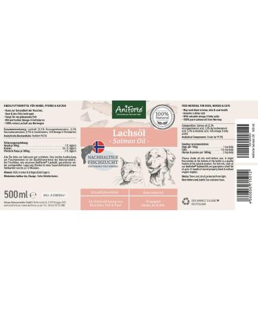AniForte Premium Salmon Oil 500ml for Dogs, Cats, Horses & Pets - 100% Pure Norwegian Fish Oil with Omega 3, 6, EPA, DHA & ALA for Coat, Skin, Joints & Brain Health - Buy Online on GoSupps.com