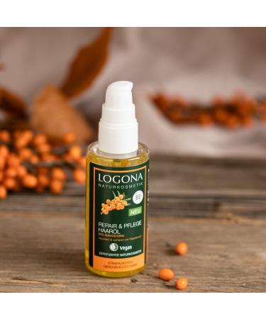 LOGONA Natural Cosmetics Sea Buckthorn Hair Oil - Organic Intensive Repair for Dry Damaged Hair - 75 ml - Buy Online on GoSupps.com