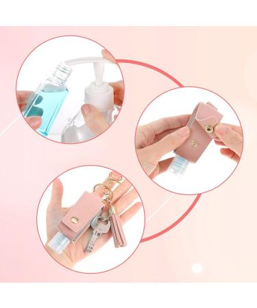 2Pcs Hand Sanitizer Keychain | Portable Leather Holder (30ml) for Travel | Refillable Case for Lotion & Liquid Soap - Black & Pink - Buy Online on GoSupps.com
