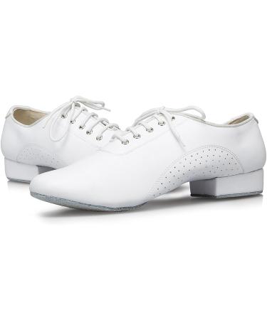 Minishion Men's TH173 Lace-up Leather Latin Dance Shoes 8.5 White (2.5cm Heel) - Buy Online on GoSupps.com