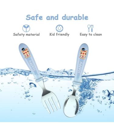Vicloon Baby Fork and Spoon Set - Stainless Steel Toddler Utensils for Feeding - Pig Pink/Blue/Green - Buy Online on GoSupps.com