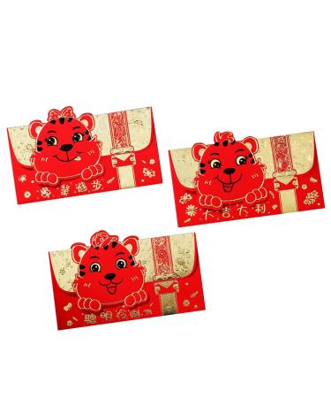 Rwedkd Pack of 3 Chinese Red Envelopes Year of the Tiger Bao Lucky Money Packages for Spring Festival Birthday Items B