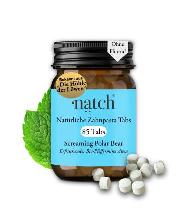 NATCH tooth cleaning tablets without fluoride toothpaste tablets 85 tabs arctic breath fresh screaming polar bear with organic peppermint natural foaming vegan & plastic-free toothpaste without fluoride