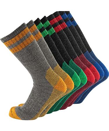 CEREBRO Merino Wool Socks for Men, Cushioned Mid-calf Socks Moisture Wicking Men's Hiking Socks for Home, Trekking, Outdoors 4pairs Yellow+green+red+blue