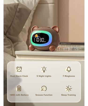 LIORQUE Kids Alarm Clock Children's Sleep Trainer Grow Clocks for Kids with Sun & Moon Rise Wake Up Light & Night Light Sleep Training Clock for Toddlers Bedroom Bear - Buy Online on GoSupps.com