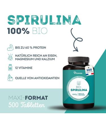 Super Spirulina Bio - 500 Vegan Tablets | Rich in Protein Iron & Antioxidants - Boost Immune System & Combat Fatigue - Vitavea - Buy Online on GoSupps.com