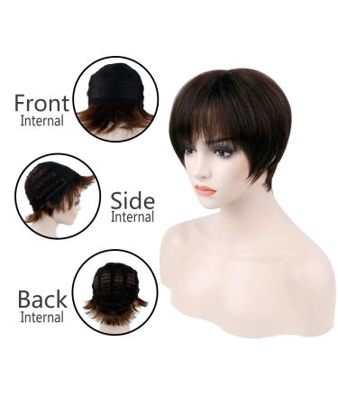 Buy Becus Short Pixie Cut Wig for Women - Heat Resistant Dark Brown Synthetic Hair with Bangs - Buy Online on GoSupps.com