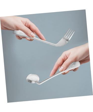 Lurrose Left Handed Cutlery Set - Angled Spoon & Curved Training Fork - Stainless Steel Baby Feeding Utensils - 17x4.5cm Silver - Buy Online on GoSupps.com
