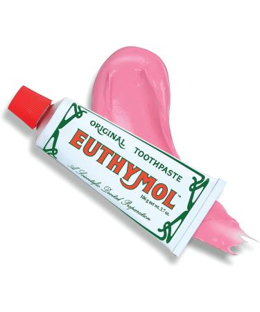 Euthymol Natural Fluoride-Free Strong Mint Toothpaste 3.7 oz - Plaque & Tartar Remover, Classic Pink Formula for Fresh Breath - Travel Size Aluminum Tube, 3.7 Ounce - Buy Online on GoSupps.com