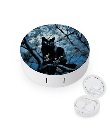 Contact Lens Case Black Cat on Tree Portable Travel Contact Lens Box Contact Lens Storage Box