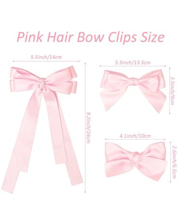 Bolonar Pink Hair Bows 3Pcs - Cute Satin Bowknot Clips for Women & Girls | Alligator Hair Accessories for Toddlers - Pink Ribbon Barrettes - Buy Online on GoSupps.com
