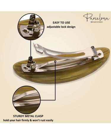Parcelona French Oval Grey Beige Celluloid Acetate Hair Clip Barrette - Buy Online on GoSupps.com