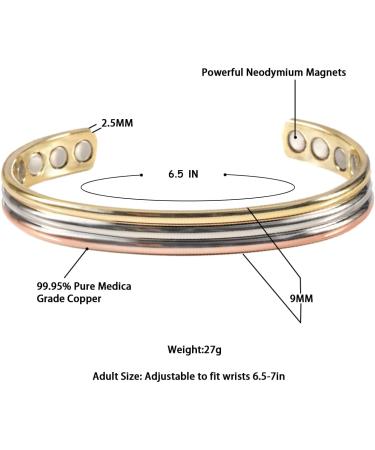 3PCS Tri Tone Magnetic Copper Bracelet Set | 6.5'' Pure Copper Jewelry for Men | Copper Cuff Bangles Gift - Buy Online on GoSupps.com