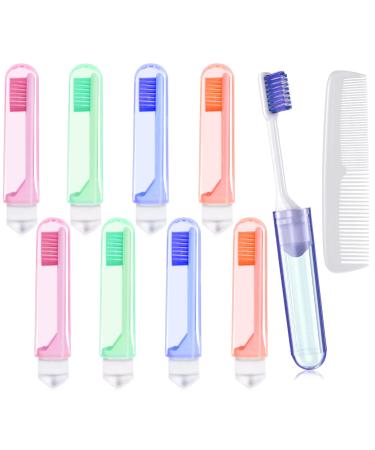 8 Pack Travel Folding Toothbrush with Box + 1 Pcs Fine Plastic Hair Combs Potable Size Fold Toothbrush with Soft Bristle Individually Wrapped for Camping School Home Supplies Hiking Business Trip