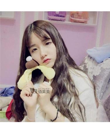 Korean fashion wig girl air bangs corn hot long straight curly hairLight Brown Grandma ash