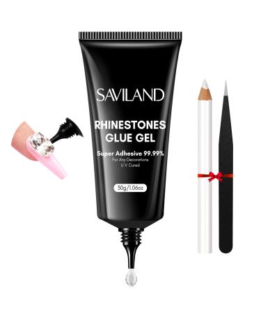 SAVILAND Rhinestone Glue for Nails Super Strong: 30 g Nail Gems and Nail Charms Glue with Rhinestone Picker Tool & Tweezers Nail Art Glue for 3D Art Easy Use for Big Decor Cured Need A1-Clear