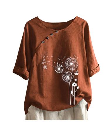 Ppanguding T-shirt women Summer Elegant Short sleeve Pusteblume Pressure Lose Rundhals Blouse tops Tops Tunic Tea Shirt Blouse Shirt Short Short Tank Top Xl Red
