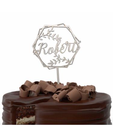 Personalized wooden cake topper with name birthday wedding baptism communion cake decoration (hexagon)