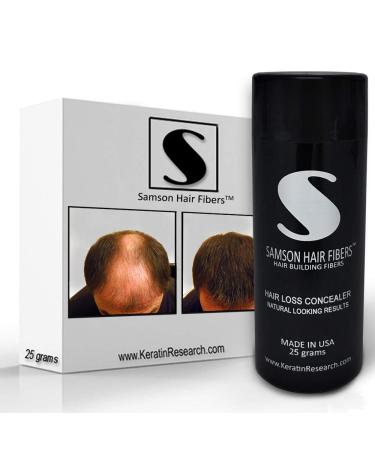 Keratin Hair Loss Fibers BLACK color Large 25gr refillable CONTAINER Hair Loss Concealer By Samson Made in USA