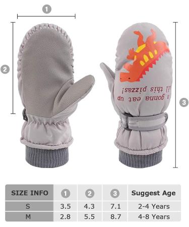 XIAOHAWANG Kids Ski Gloves - Dinosaur Design - Waterproof Mittens for Boys & Girls 4-8 Years - Grey - Buy Online on GoSupps.com