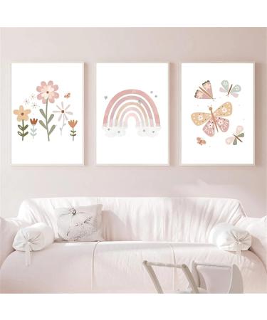 Exquleg 3 Set Nursery Wall Art Posters - Rainbow Sun Cloud Flowers & Butterflies - Boho Baby Room D cor (DIN A4) for Girls & Boys - Buy Online on GoSupps.com